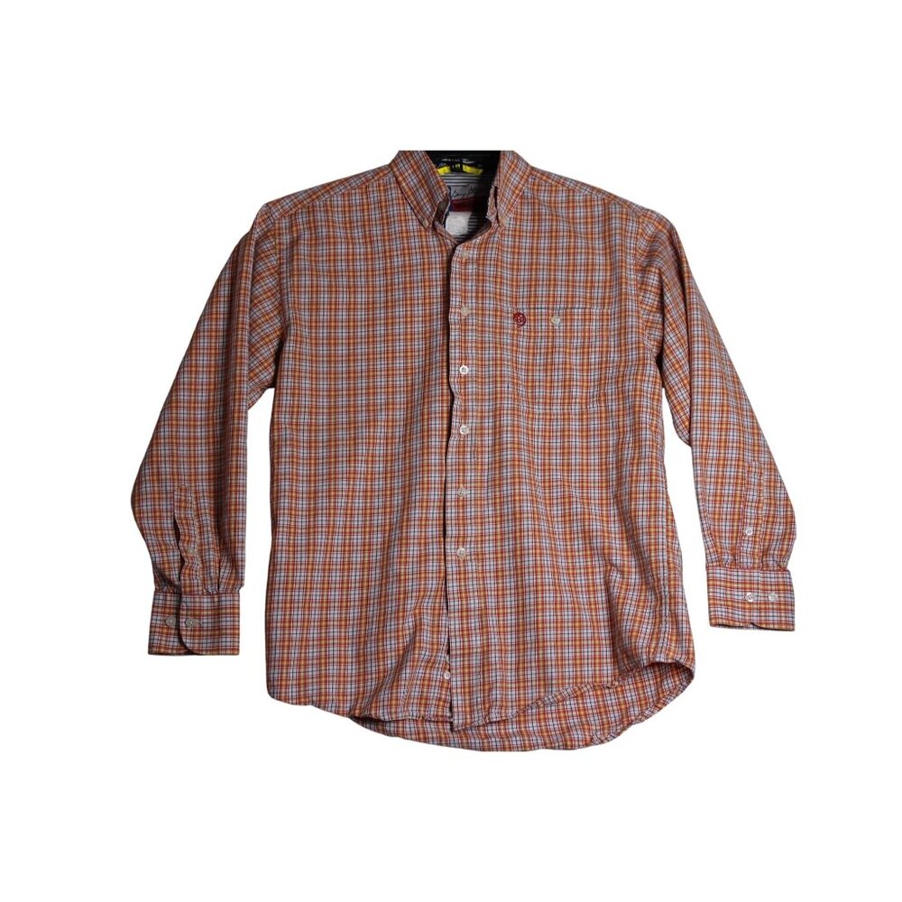 Wrangler George Strait L/S Orange Plaid Western Shirt Mens Medium